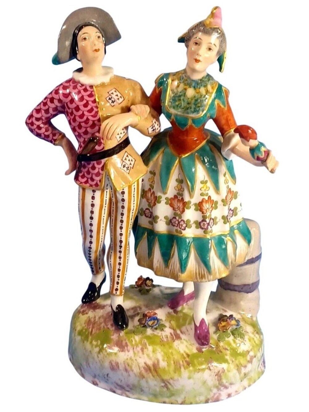 Antique Edme Samson France  Meissene Commedia DellArte Columbine & Hrlequin